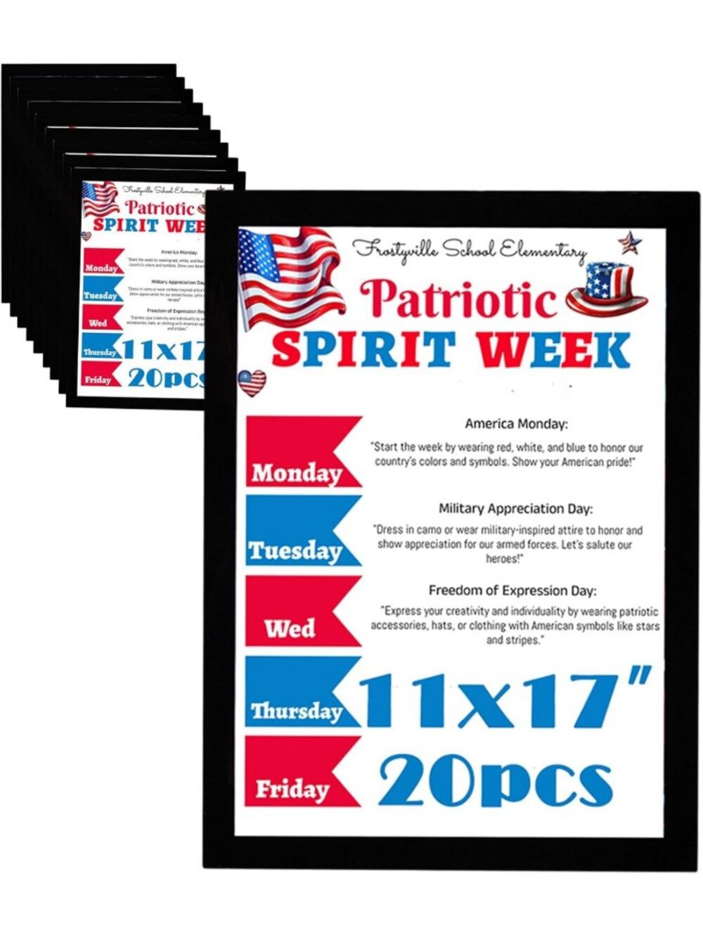 Magnetic Poster Frame Set of 20, 11x17 Sign Holders for Metal Surfaces, Easy